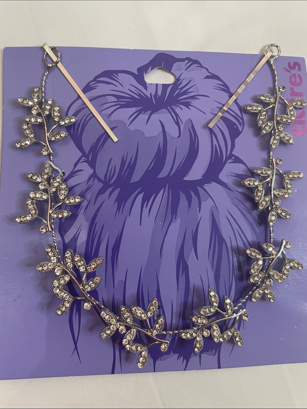 Claire's Silver Leaf Rhinestone Hair Vine